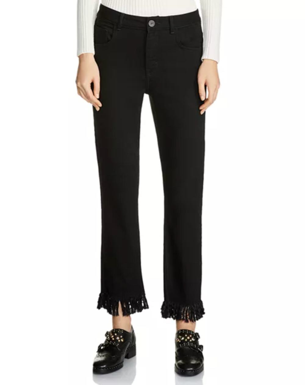Maje Panako High Waist Jeans Black Straight Leg Fringe Hem Ankle 38 6 Designer